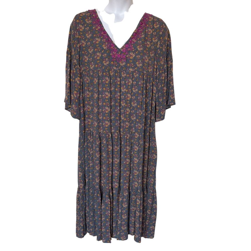 Natural Life Charlotte Long Cottage Boho Midi Dress Tiered - Embroidered size  L - Picture 4 of 12
